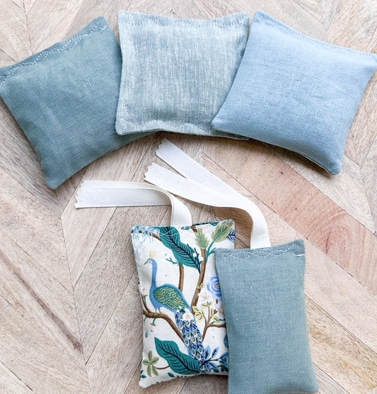 Lavender Sachet Set of 5 - Green (Sage, Eucalyptus, Mist, Peacock print)